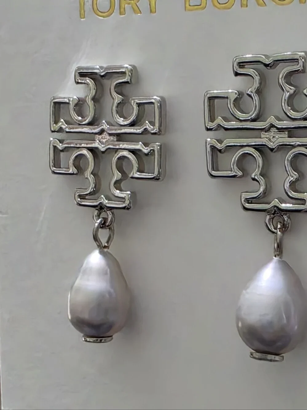 Tory Burch Silver Britten Pearl Drop Earrings